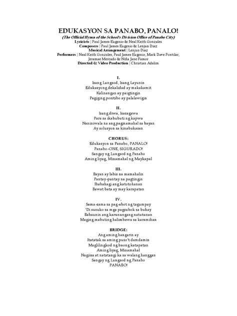 panabo hymn lyrics|Panabo Hymn .